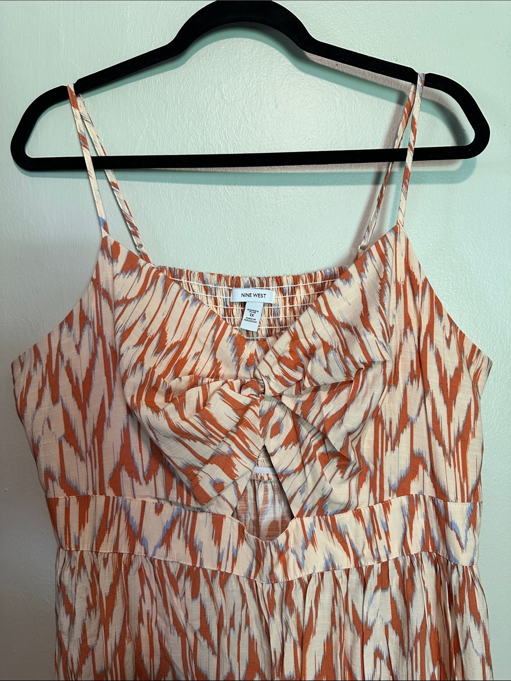 Nine West Orange & White Ikat-Print High-Low Spaghetti Strap Dress - Picture 3 of 5